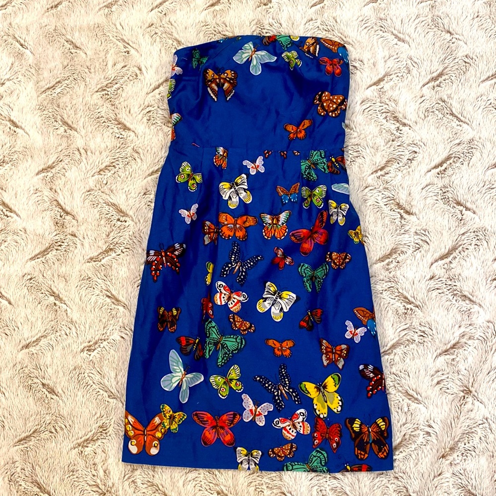 Anthropologie Strapless Dress with Multicolor Butterfly Design